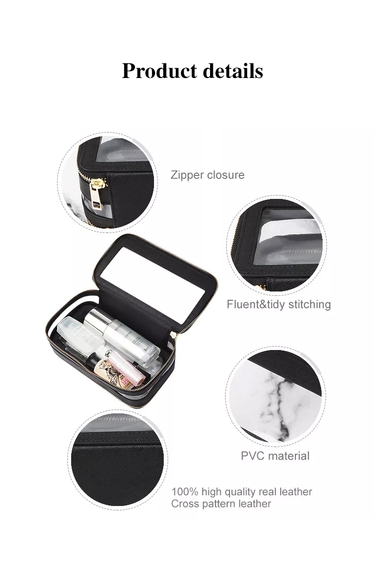 Custom Logo Transparent Double Layer PVC Cosmetic Clutch Travel Organizer Make up Pouch Clear Zipper PVC Makeup Bag