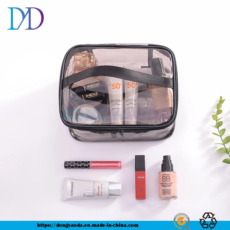 Clear Makeup Bags, Cosmetic Makeup Bags Set Waterproof Clear PVC W/ Zipper Handle Portable Travel Luggage Pouch Airport Airline Bags Bathroom (Clear)