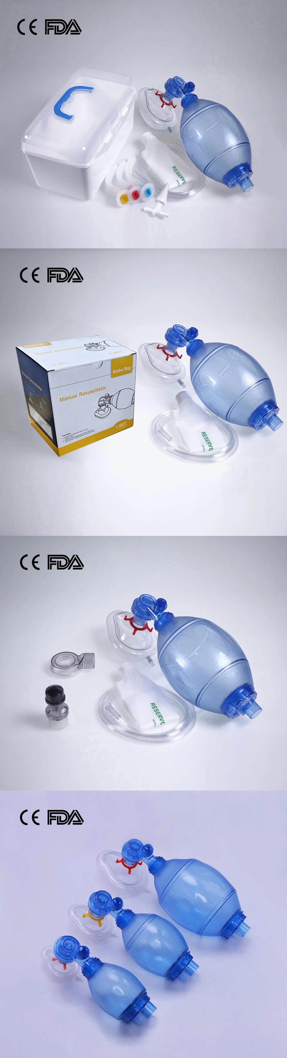 PVC Ambu Bag with Oxygen Tube PVC Manual Resuscitator Kit Set Factory with CE, FDA for Adult Size