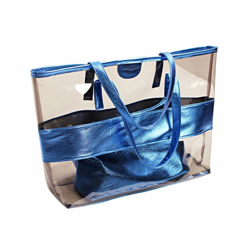 Custom Fashion Shopping Transparent Clear Iridescence PVC Holographic Tote Bag Cloths Cosmetic Packaging Plastic Mirage Handbag