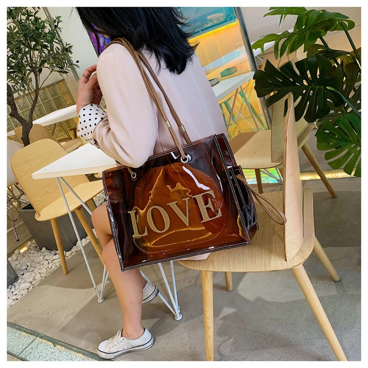 Leisure Fashion Clear Bags Handbags for Women with Pouch Large Capacity Lady PVC Transparent Tote Bag From Guangzhou China Factory Sh1251