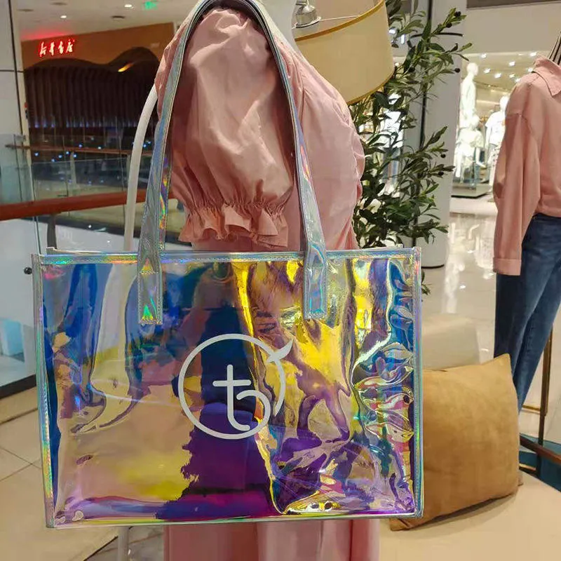Eco-Friendly Recycle Hot Summer Holographic Iridescent Hologram Beach Bag Plastic Holographic Handbag