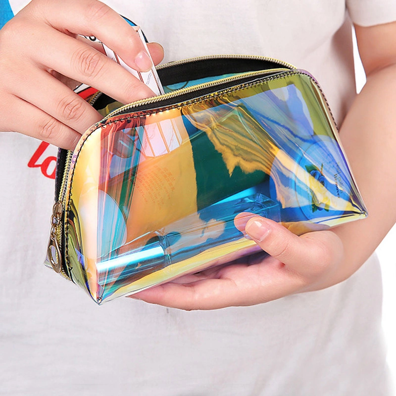 Wholesale Customized Waterproof Customized Travel TPU Ziplock Clear Holographic Makeup PVC Cosmetic Bag