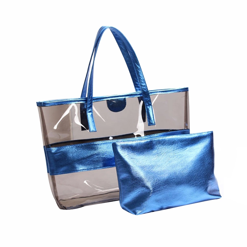 Custom Fashion Shopping Transparent Clear Iridescence PVC Holographic Tote Bag Cloths Cosmetic Packaging Plastic Mirage Handbag