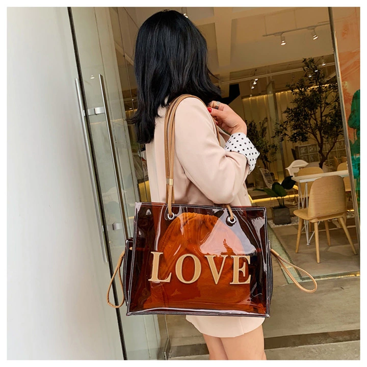 Leisure Fashion Clear Bags Handbags for Women with Pouch Large Capacity Lady PVC Transparent Tote Bag From Guangzhou China Factory Sh1251