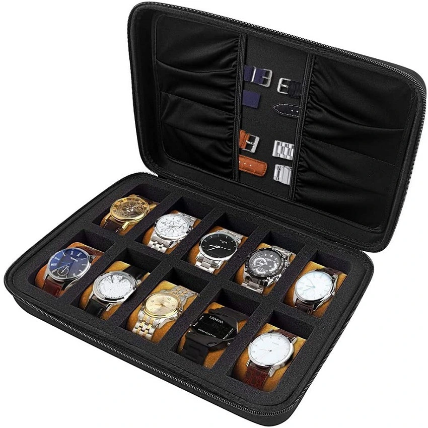 Custom 10 Grids PU Cover EVA Watch Storage Box Men&prime; S Watch Display Cabinet Portable Watch Display Box Zipper Watch Bag Custom Logo