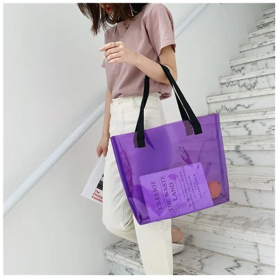 Custom Plastic PVC Clear Ladies Transparent Tote Shopping Handbag